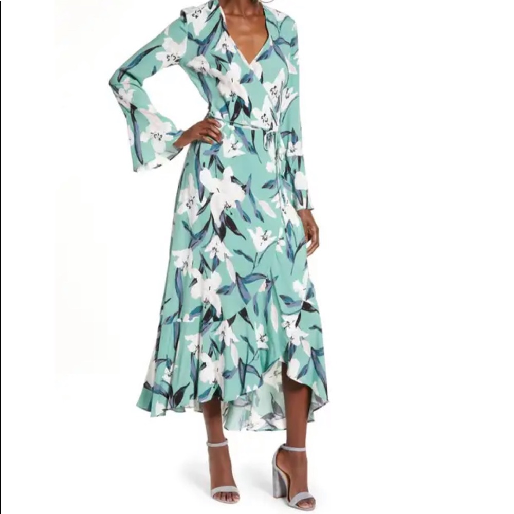 Leith bell sleeved wrap midi dress